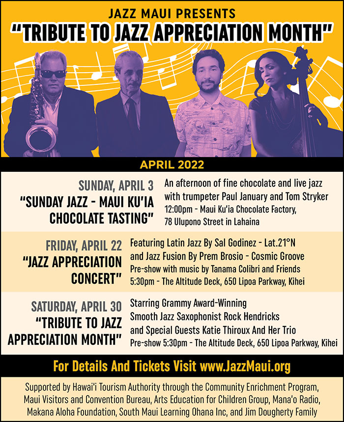 Jazz Maui Presents The 2022 Maui Music Series  “Tribute To Jazz Appreciation Month”