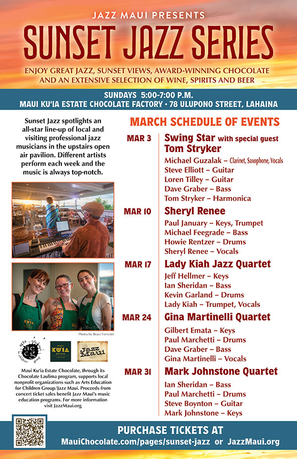 Jazz Maui Presents: Sunset Jazz Series March Schedule of Events