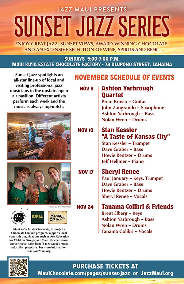 Jazz Maui Presents: Sunset Jazz Series November Schedule of Events