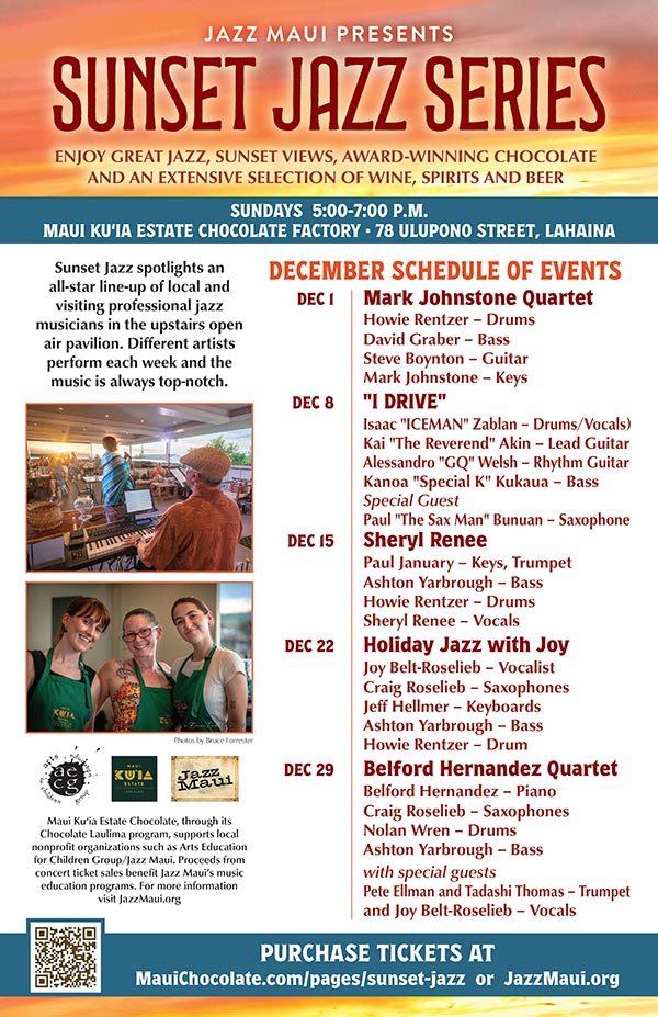 Jazz Maui Presents: Sunset Jazz Series December Schedule of Events