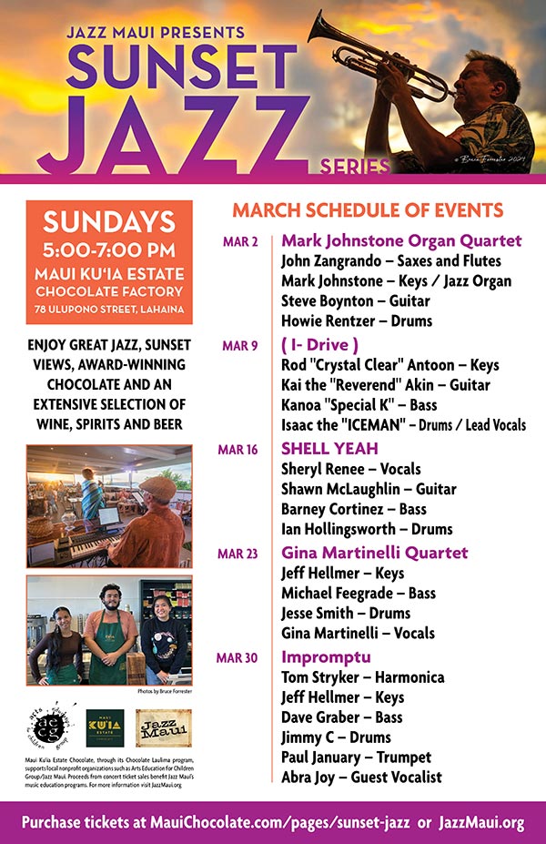 Jazz Maui Presents: Sunset Jazz Series March Schedule of Events