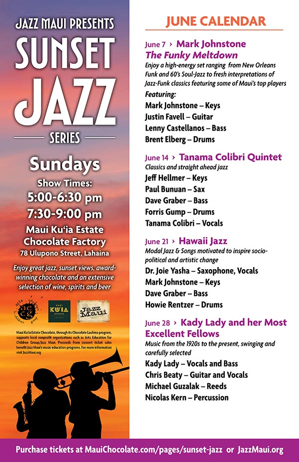 Jazz Maui Presents: Sunset Jazz Series June 2026 Schedule of Events
