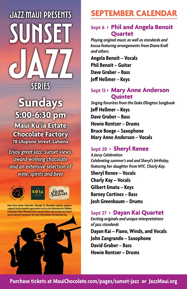 Jazz Maui Presents: Sunset Jazz Series September 2026 Schedule of Events